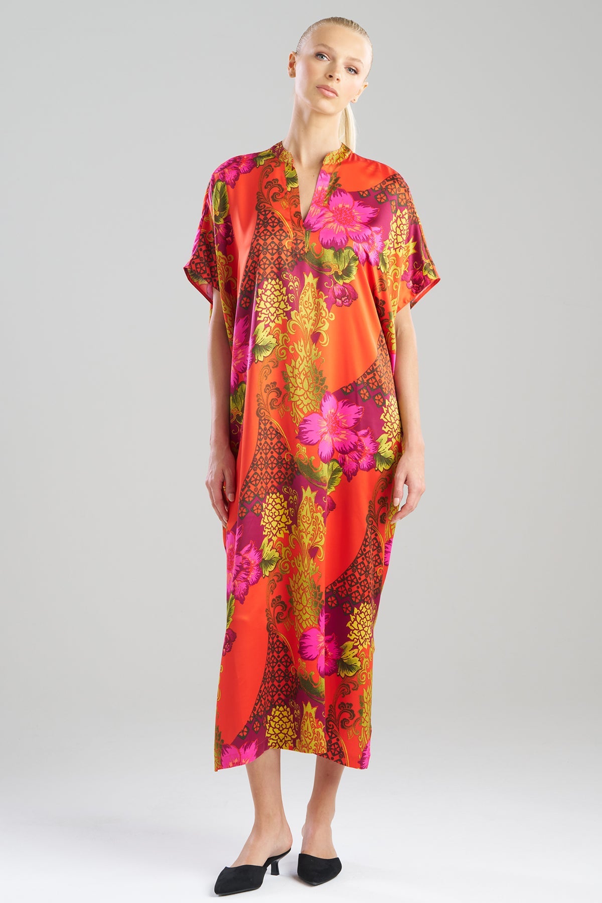 Natori Harvest Printed Satin Wedge Caftan