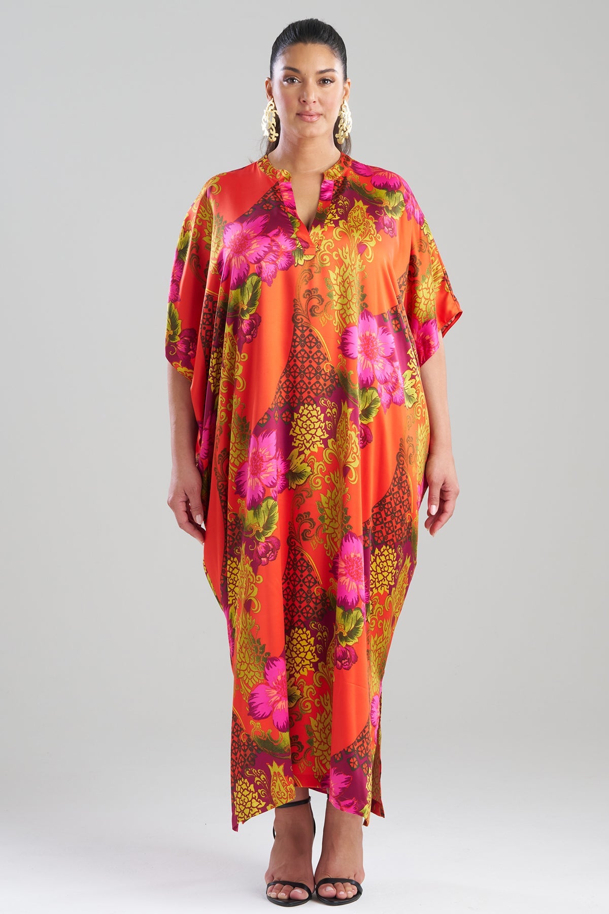 Natori Harvest Printed Satin Wedge Caftan