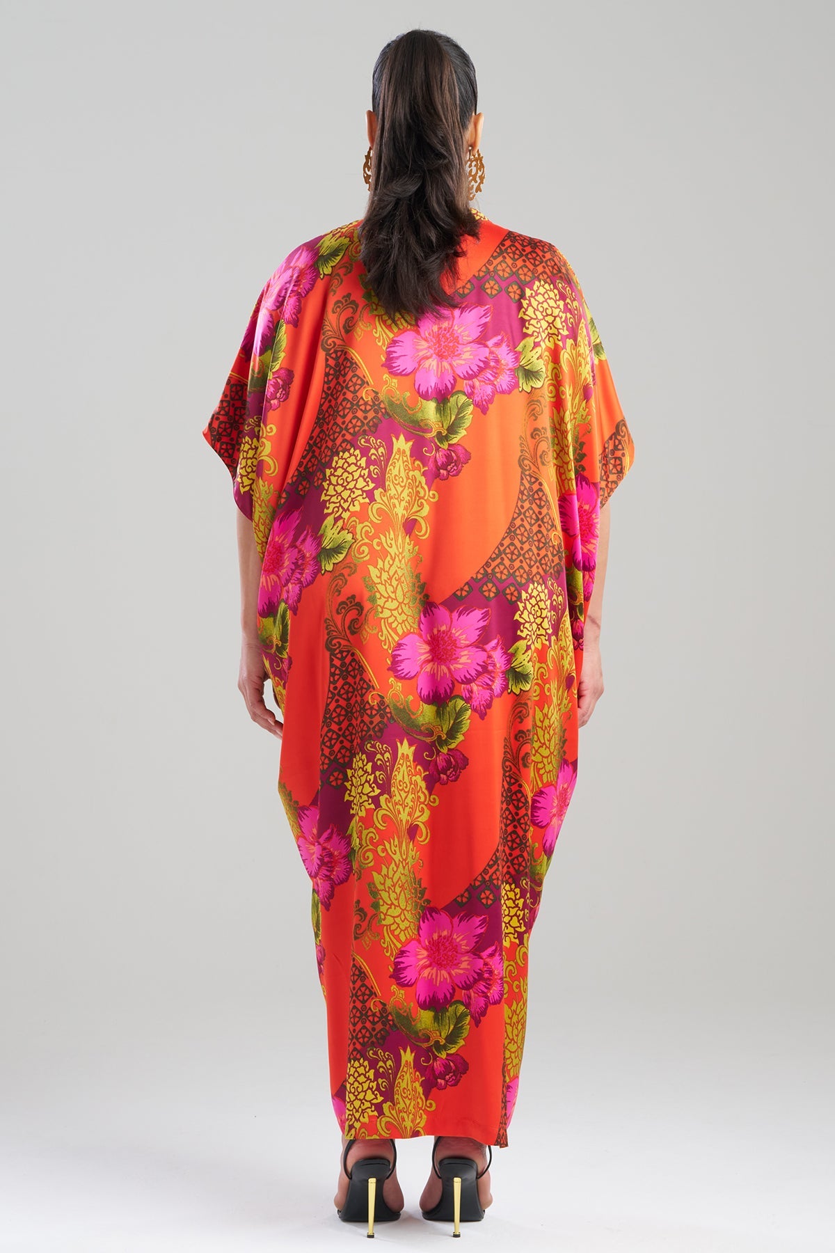 Natori Harvest Printed Satin Wedge Caftan