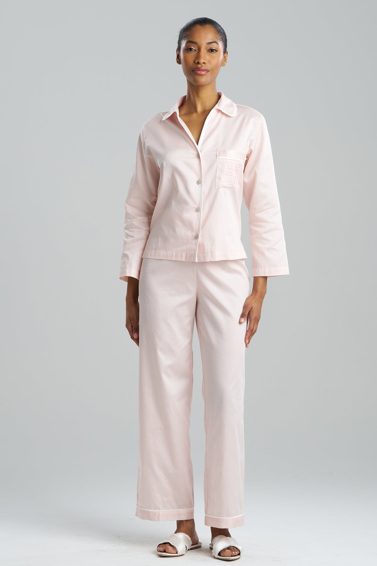 Natori Cotton Sateen Embroidered Essentials Notch PJ