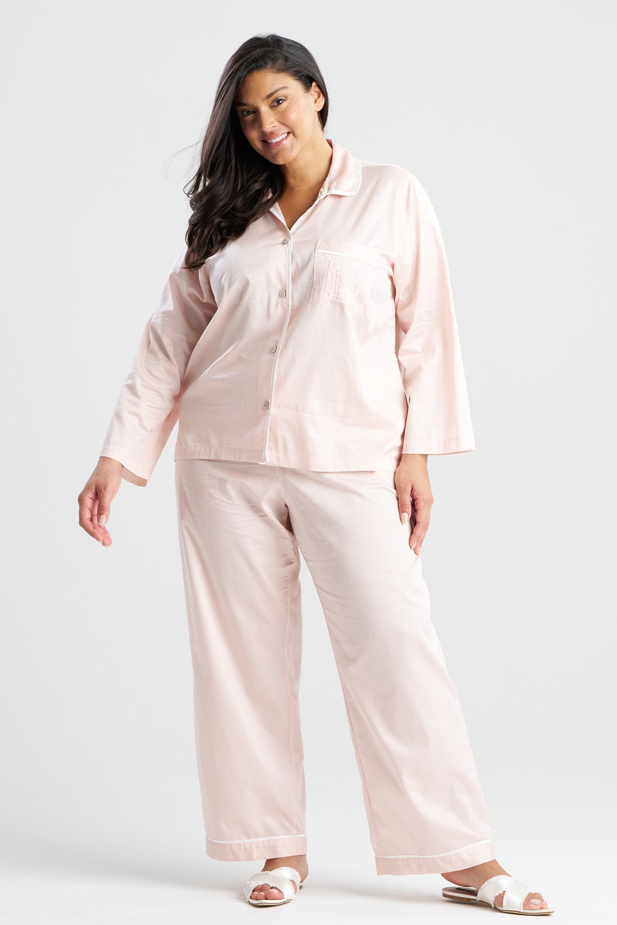 Natori Cotton Sateen Embroidered Essentials Notch PJ
