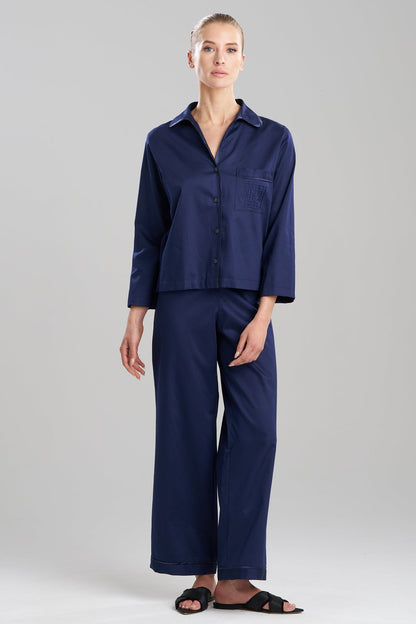 Natori Cotton Sateen Embroidered Essentials Notch PJ