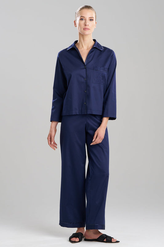 Natori Cotton Sateen Embroidered Essentials Notch PJ
