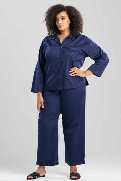 Natori Cotton Sateen Embroidered Essentials Notch PJ