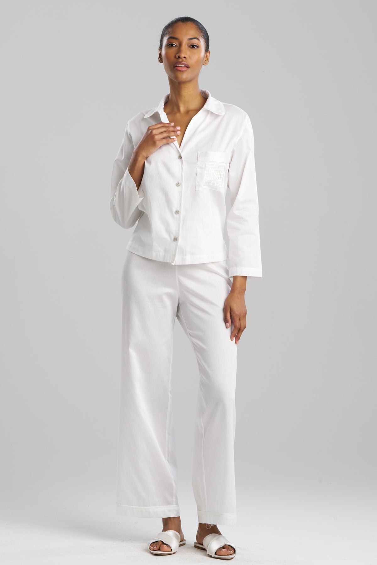 Natori Cotton Sateen Embroidered Essentials Notch PJ