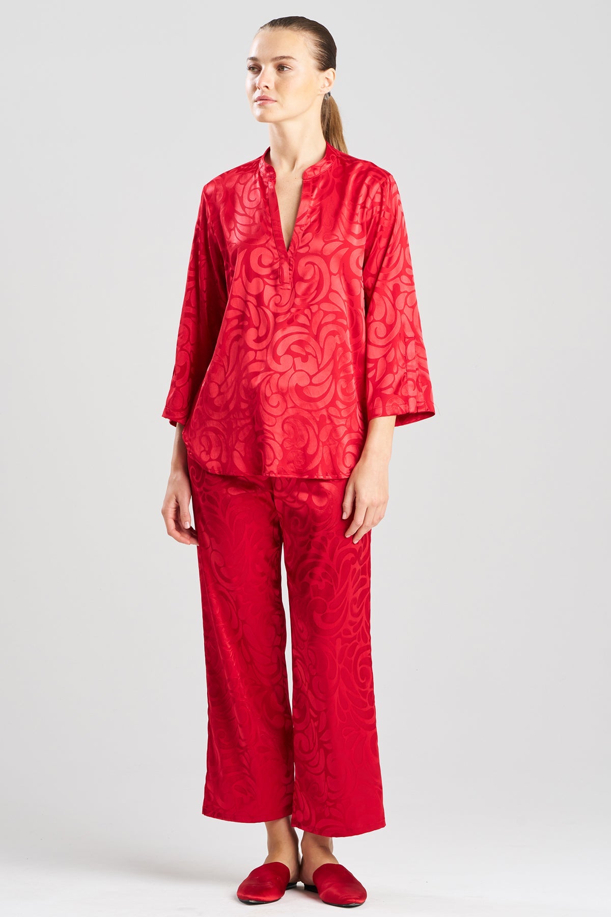 Natori Scroll Satin Jacquard Long Sleeve PJ