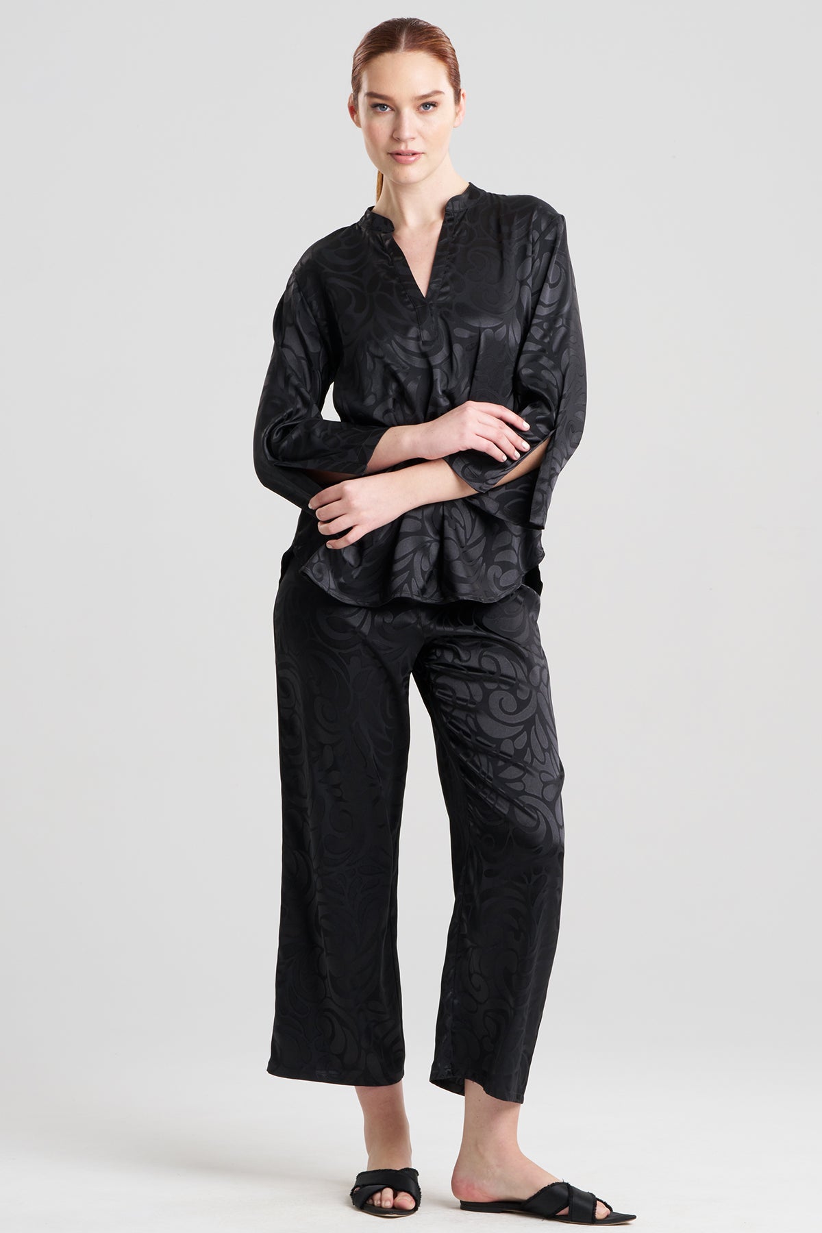 Natori Scroll Satin Jacquard Long Sleeve PJ