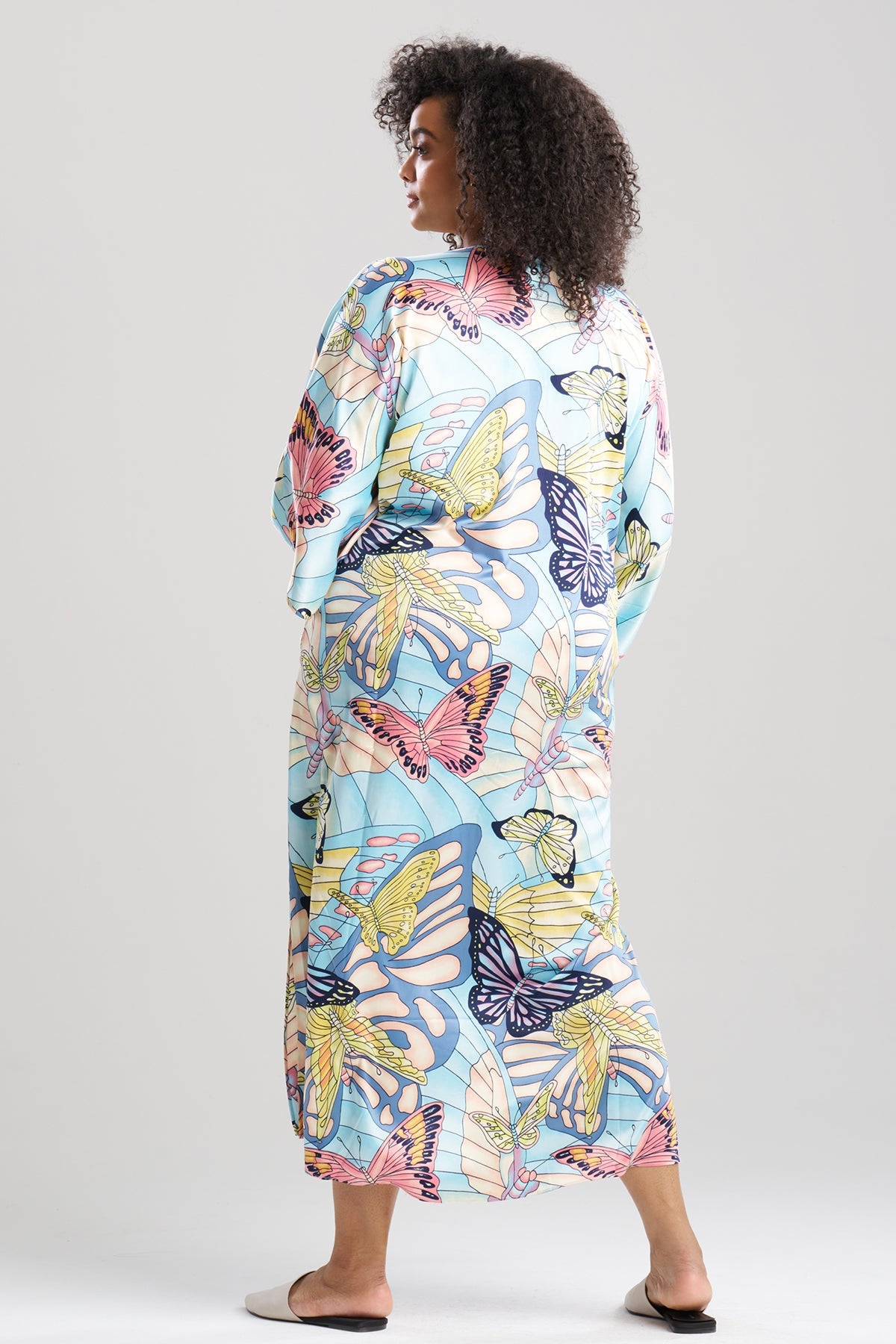 Natori Papillon Printed Satin Caftan