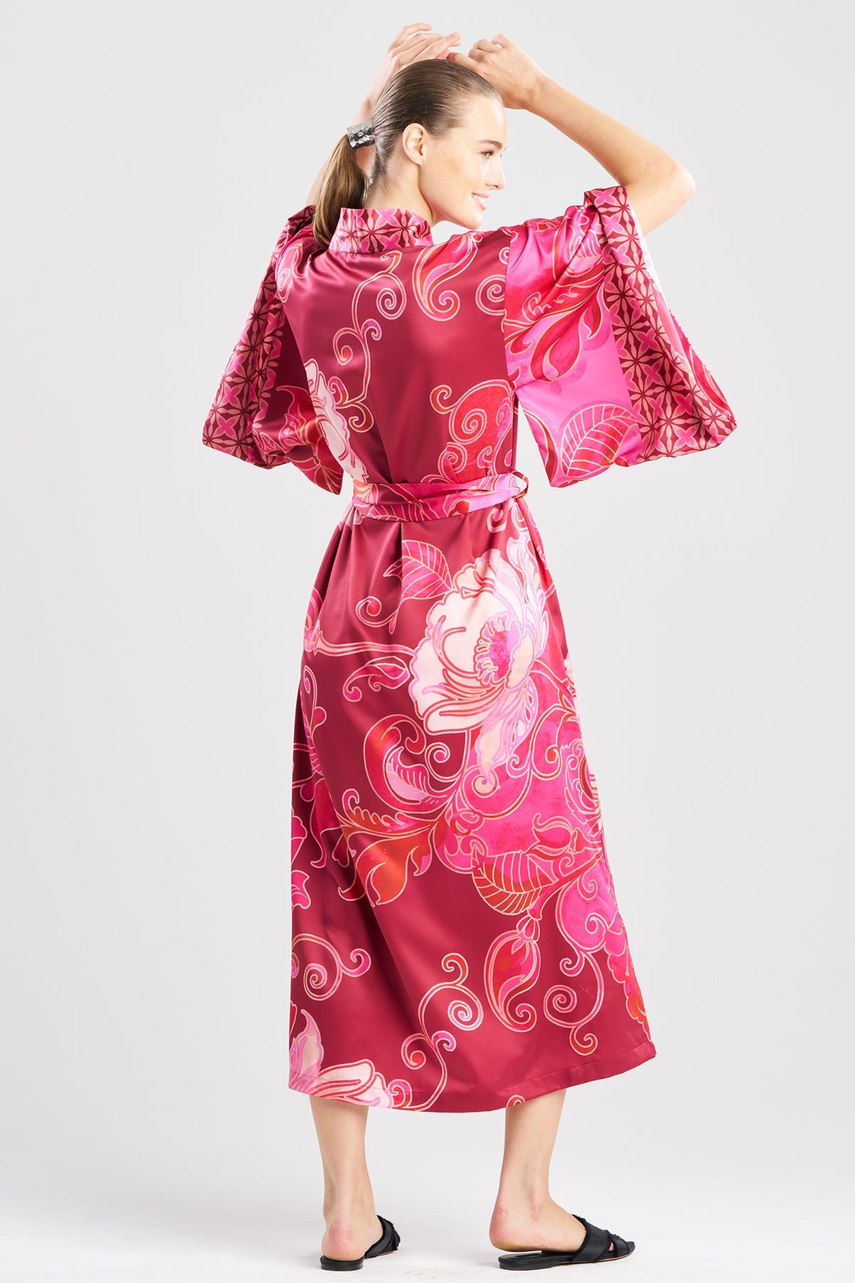 Natori Deco Printed Charmeuse Kimono Robe