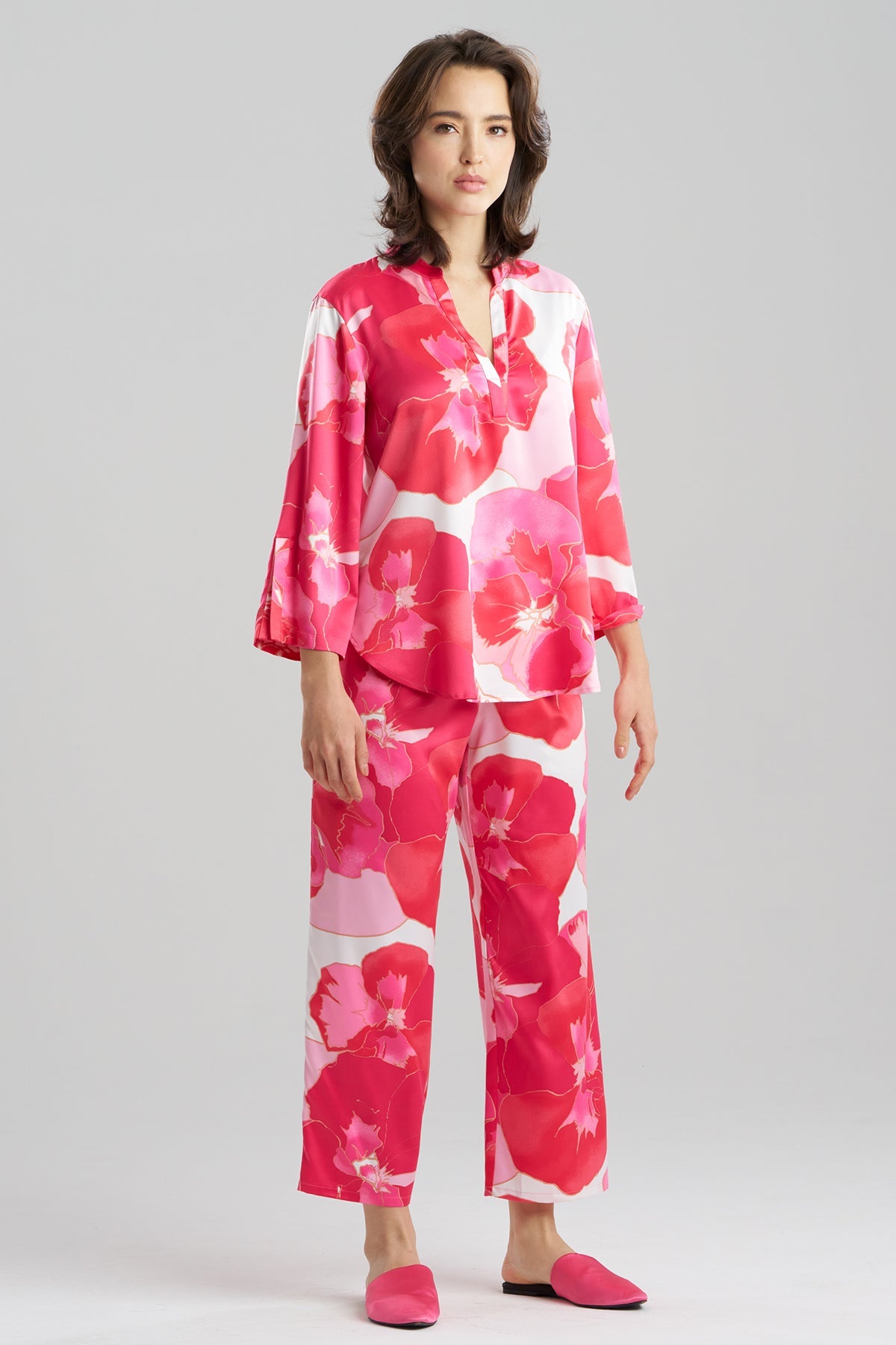 Natori Floria Printed Satin Mandarin PJ Set