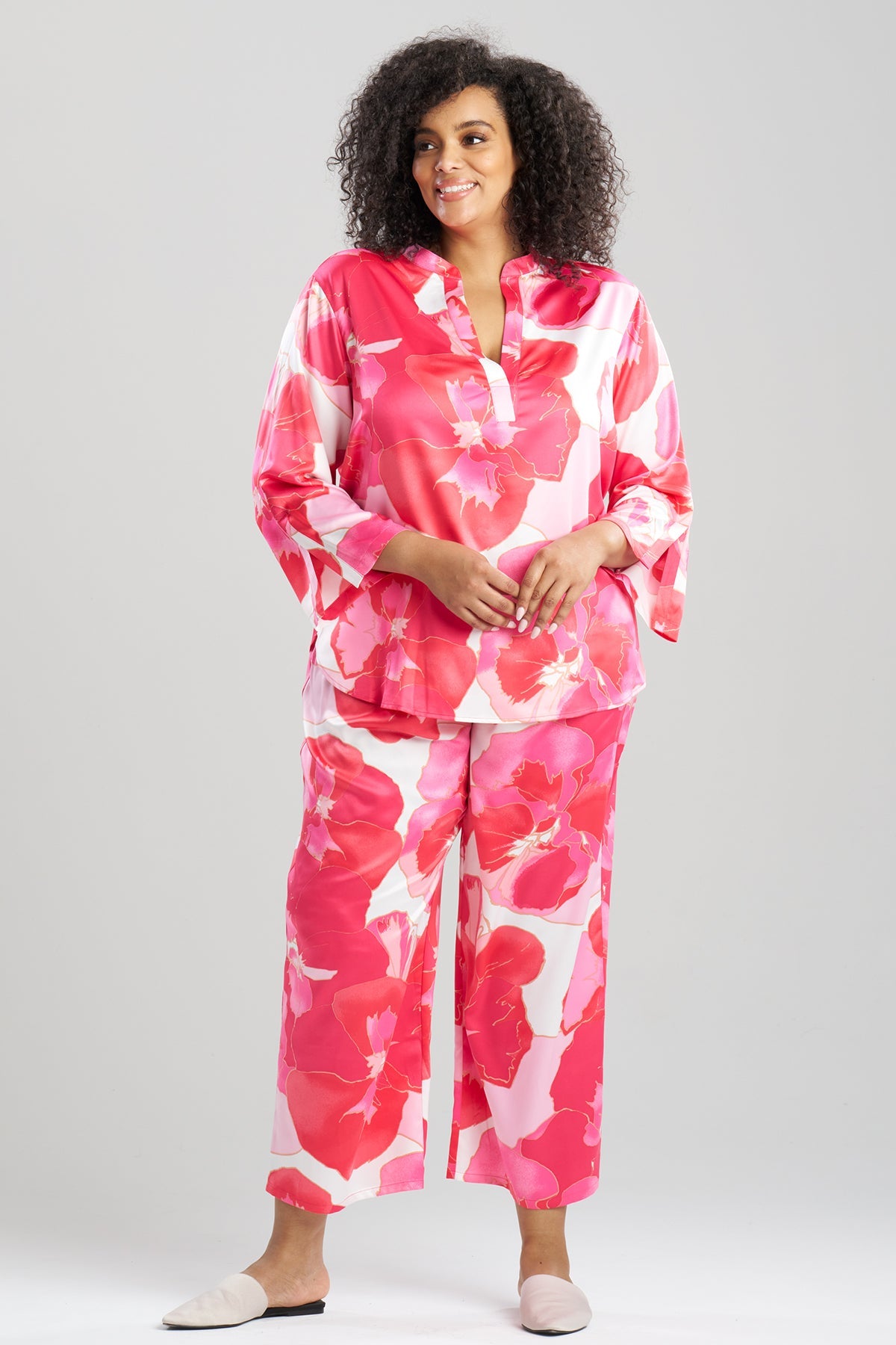 Natori Floria Printed Satin Mandarin PJ Set