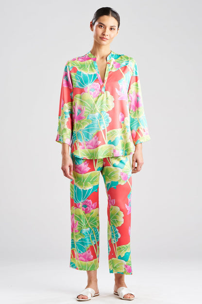 Natori Ascendant Lotus Printed Satin Mandarin PJ Set