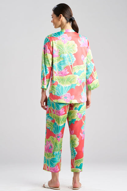 Natori Ascendant Lotus Printed Satin Mandarin PJ Set