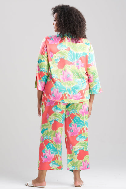 Natori Ascendant Lotus Printed Satin Mandarin PJ Set