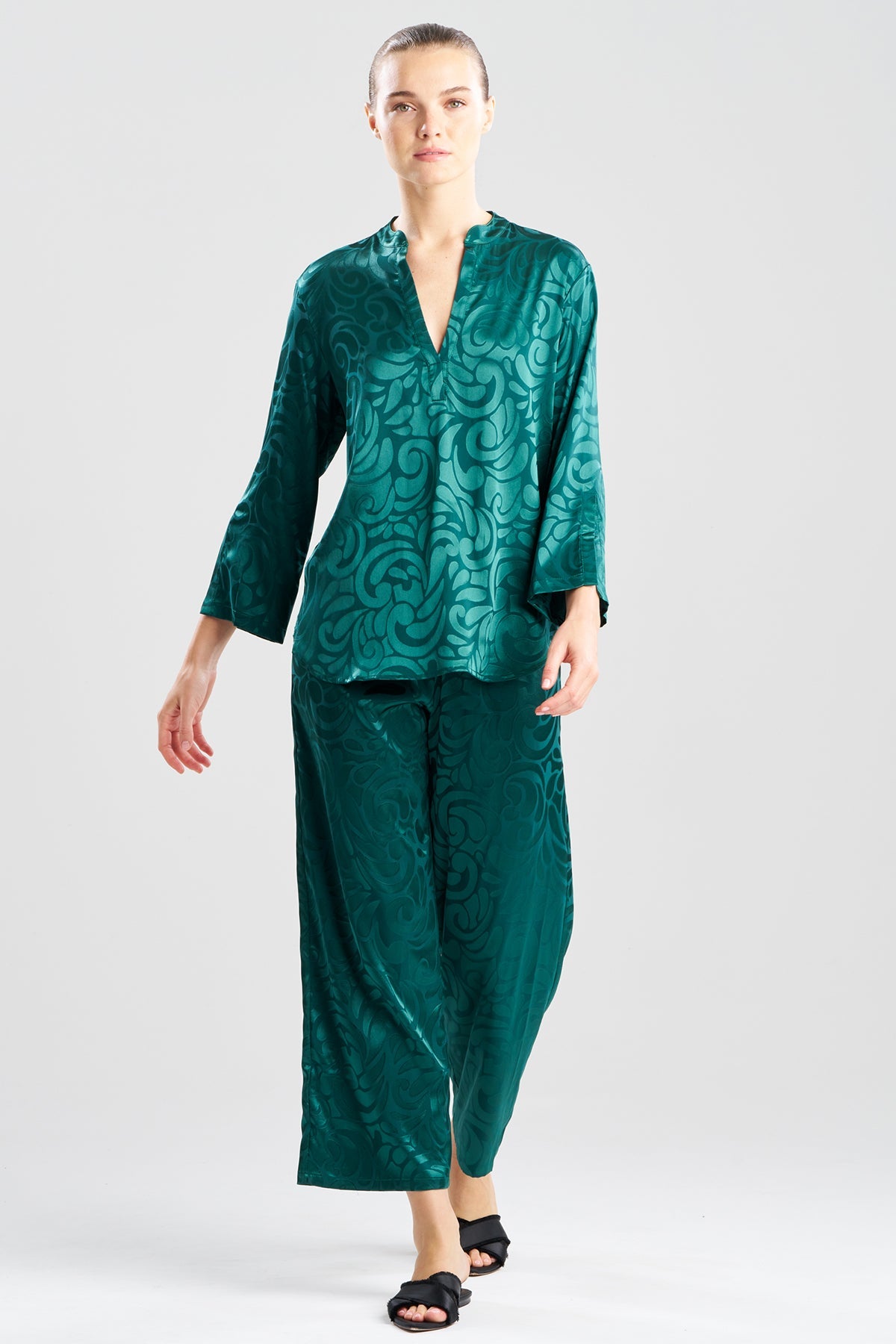 Natori Scroll Satin Jacquard Long Sleeve PJ