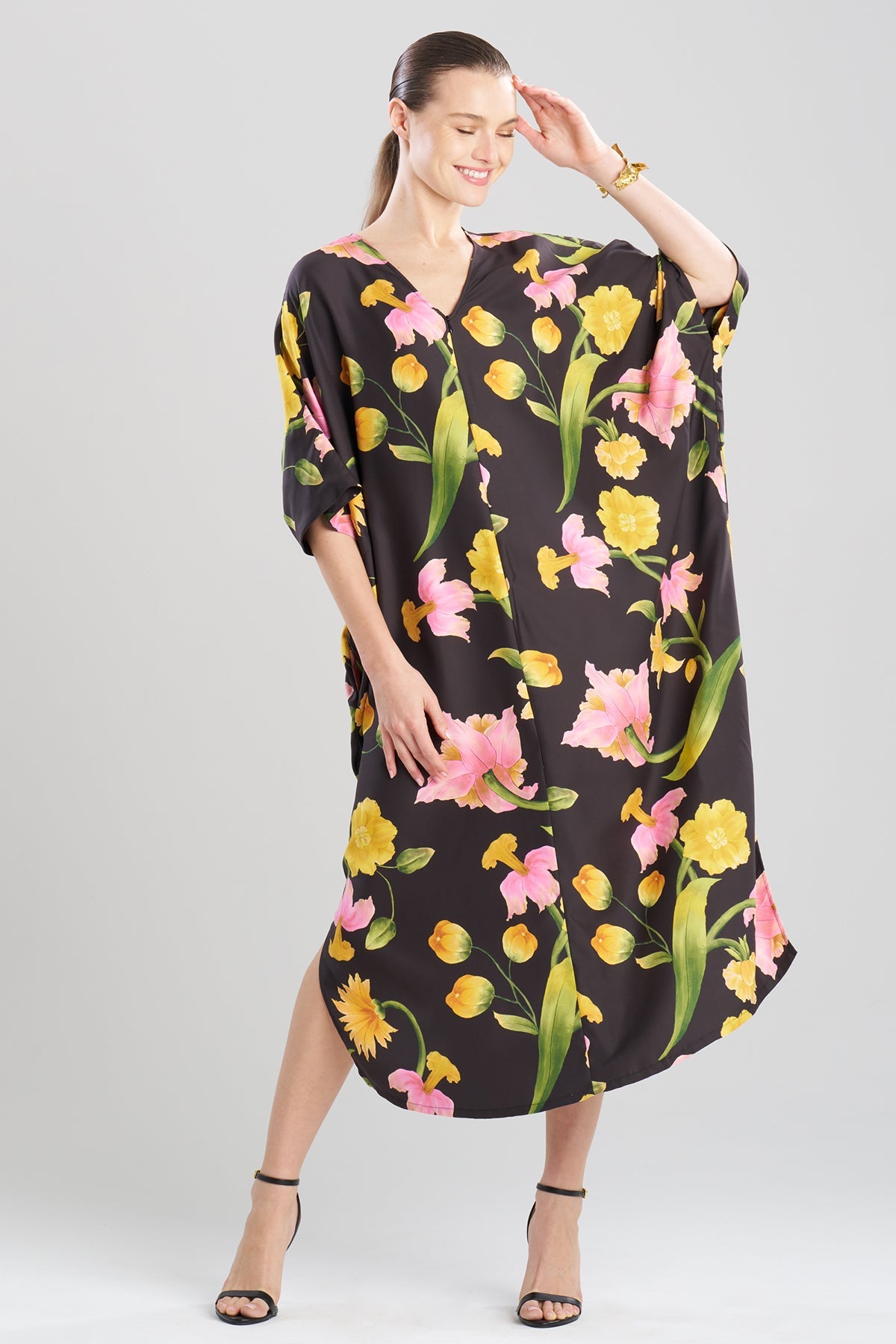Natori Solene Matte Charmeuse Zip Caftan