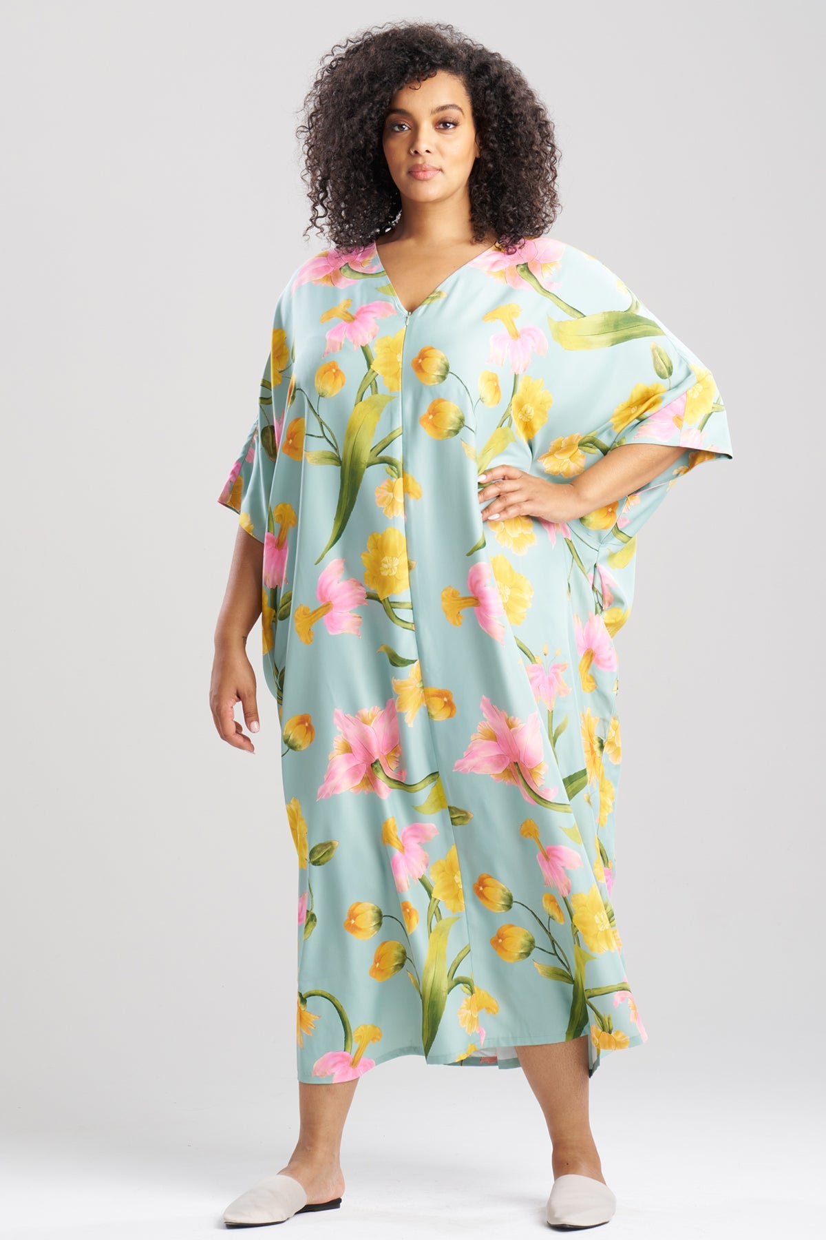 Natori Solene Matte Charmeuse Zip Caftan