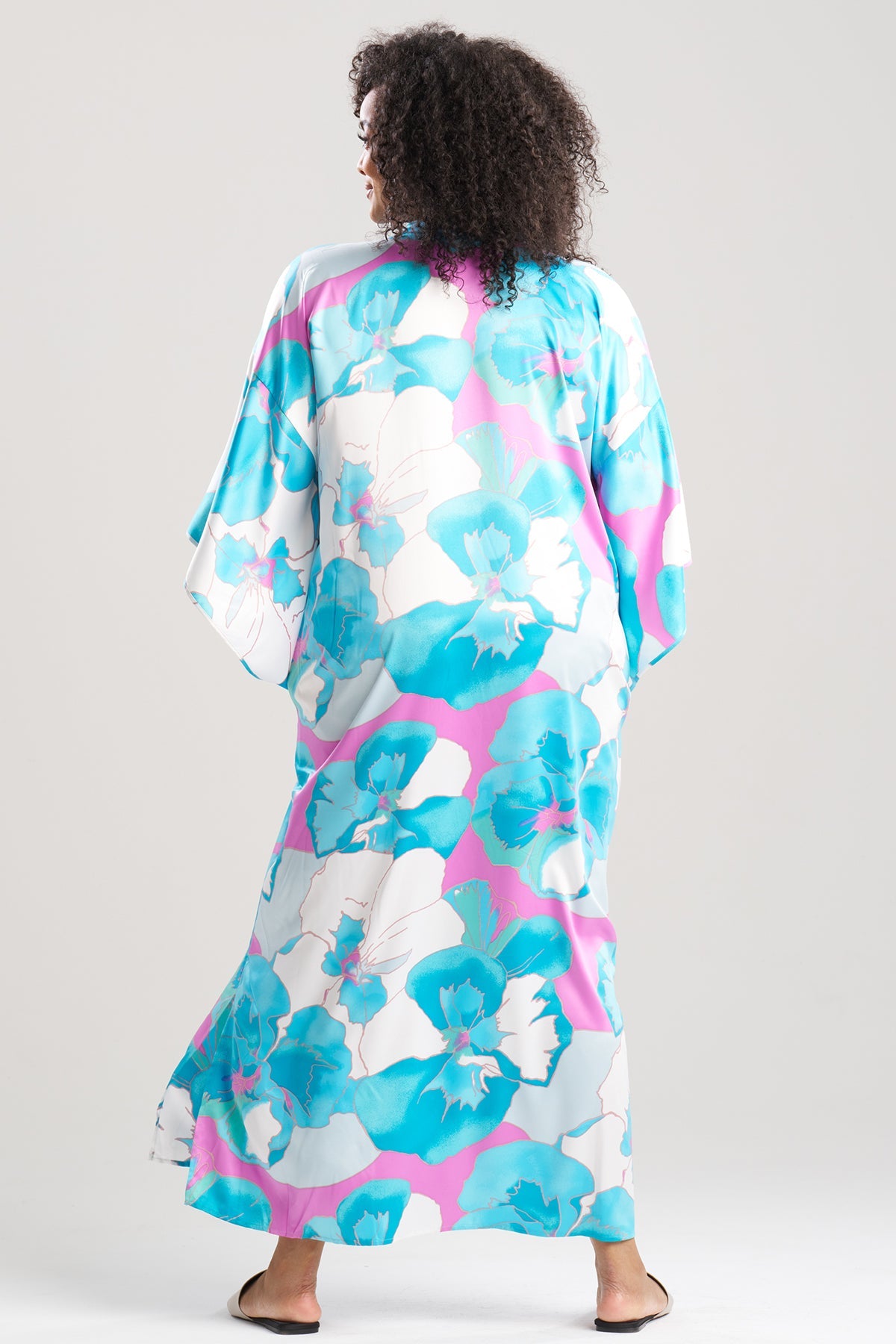 Natori Floria Printed Satin Mandarin Caftan