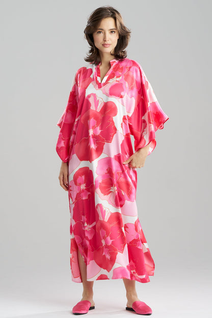Natori Floria Printed Satin Mandarin Caftan