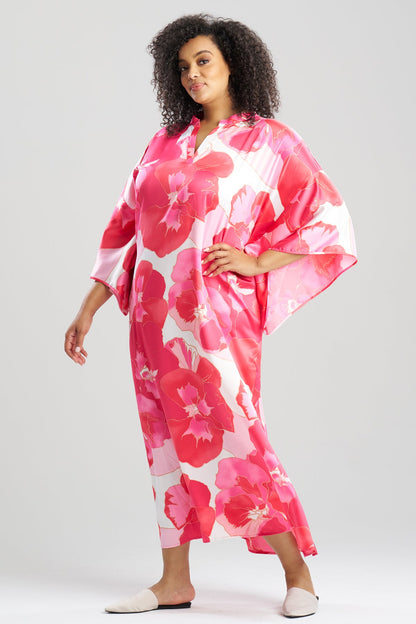Natori Floria Printed Satin Mandarin Caftan
