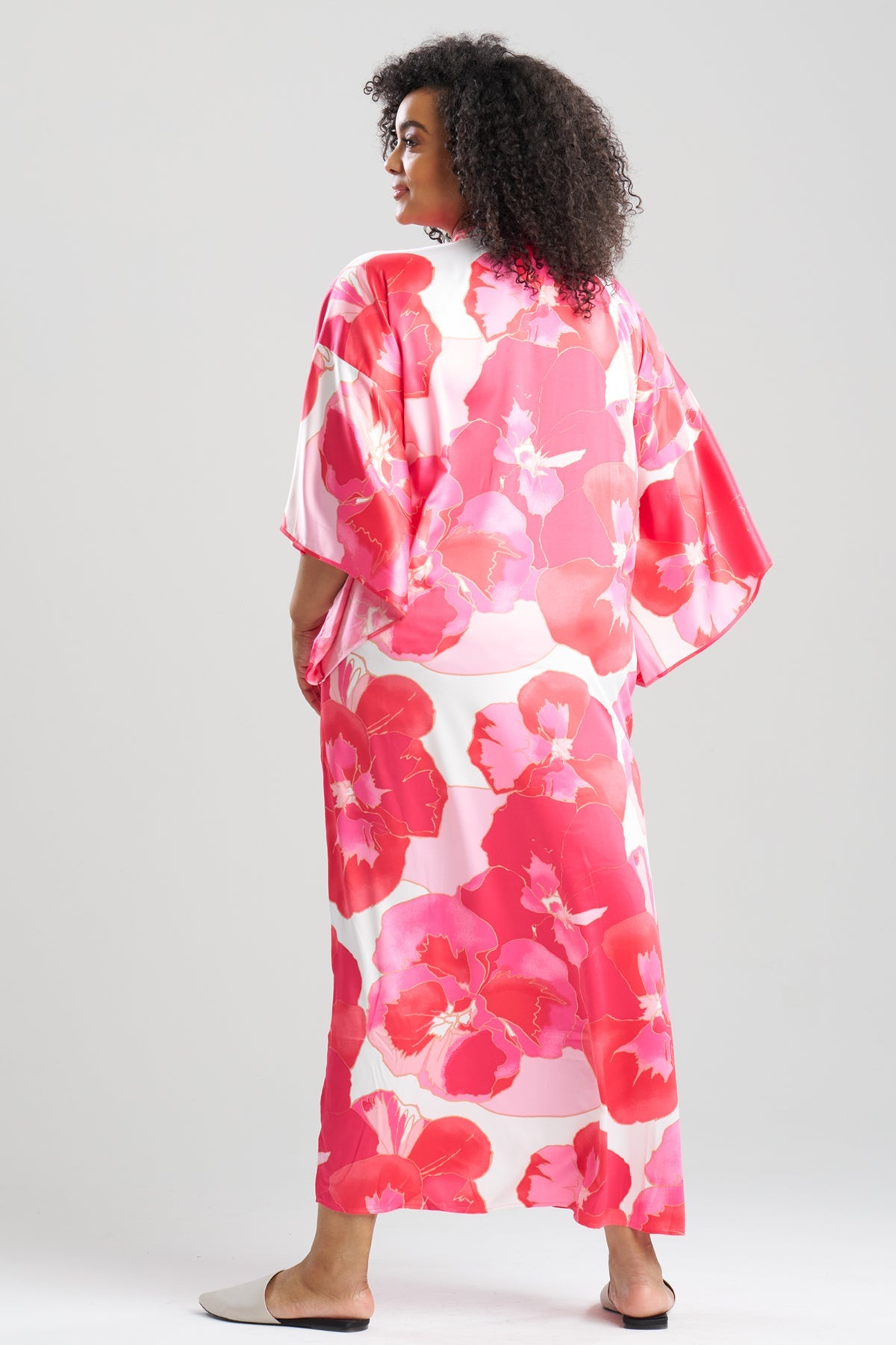 Natori Floria Printed Satin Mandarin Caftan
