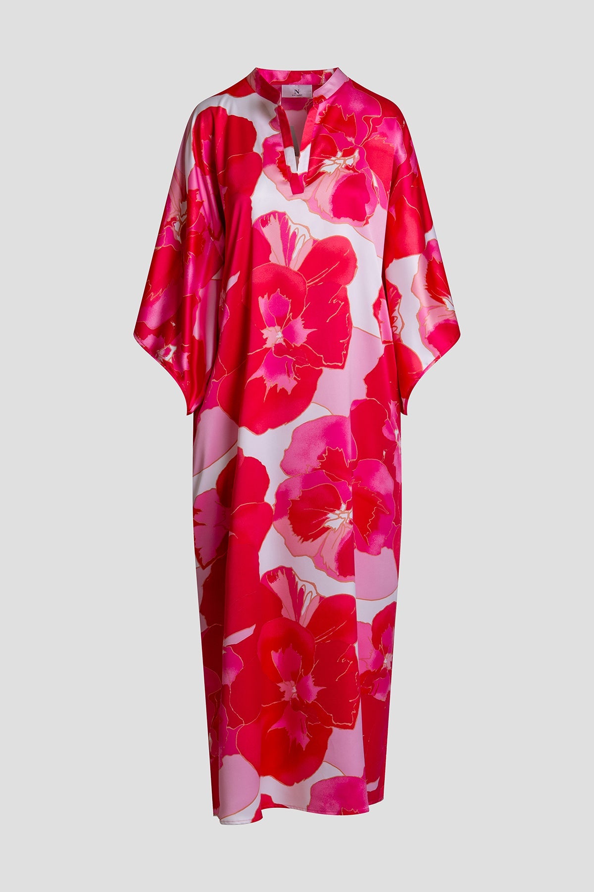 Natori Floria Printed Satin Mandarin Caftan