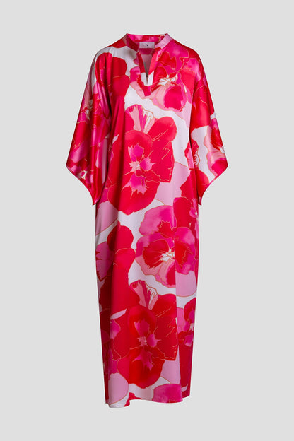 Natori Floria Printed Satin Mandarin Caftan