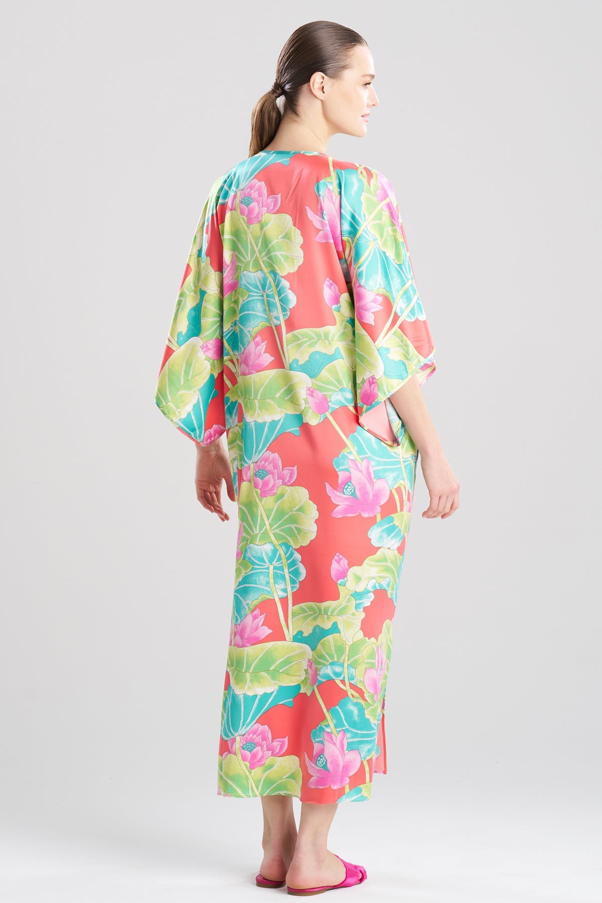Natori Ascendant Lotus Printed Satin Caftan