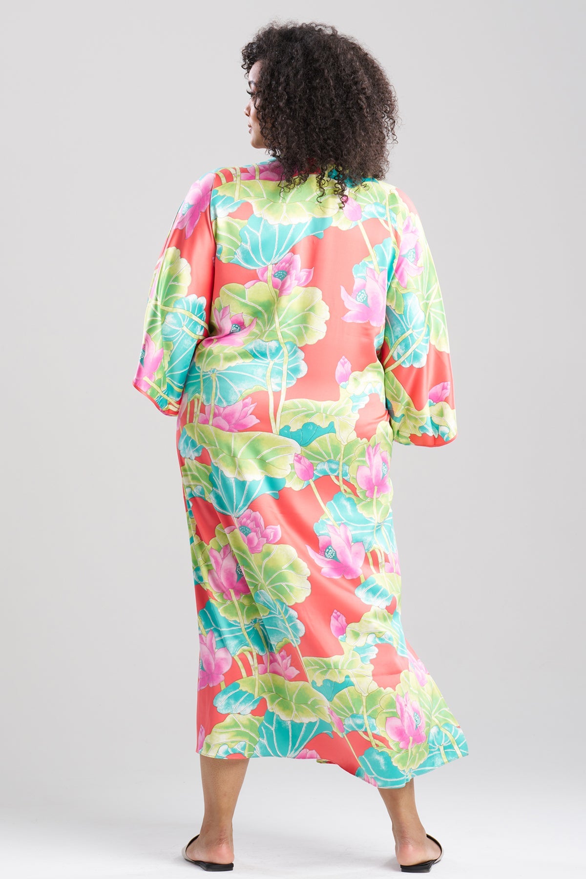 Natori Ascendant Lotus Printed Satin Caftan