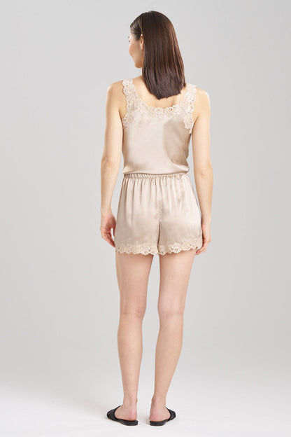 Natori Buy Rose Parfait Lace Trim Silk Shorts in Parchment Online