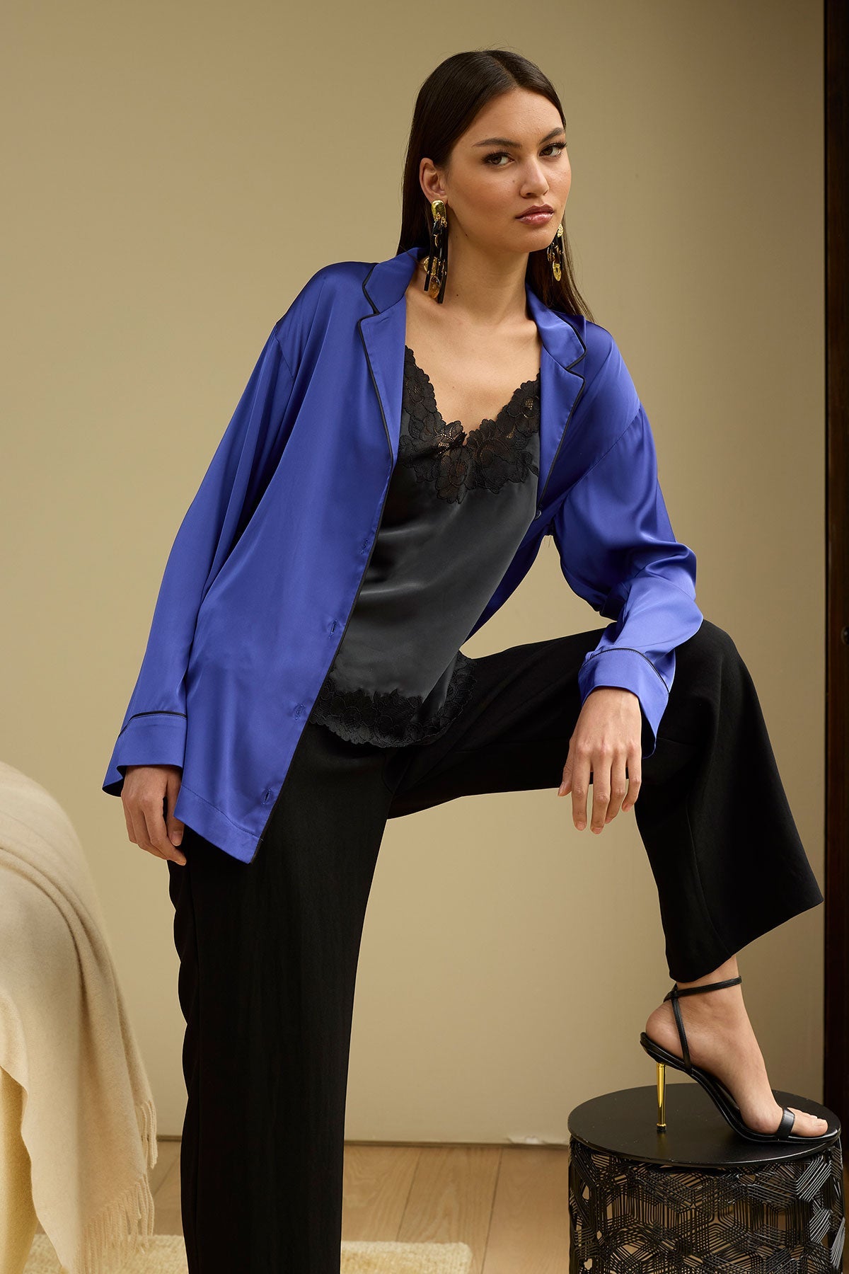 Natori Satin Essentials Oversized Notch Shirt