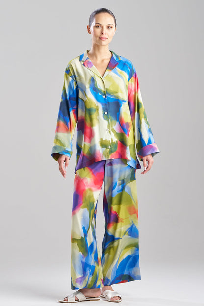 Natori Kumo Printed Stretch Satin Oversized Notch Shirt