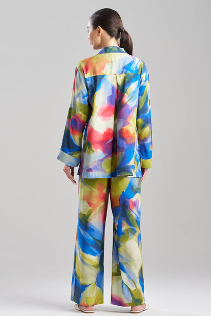 Natori Kumo Printed Stretch Satin Oversized Notch Shirt