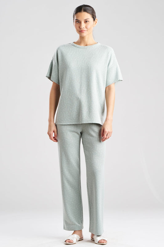 Natori Quilted Geo Knit Jacquard Short Sleeve Top