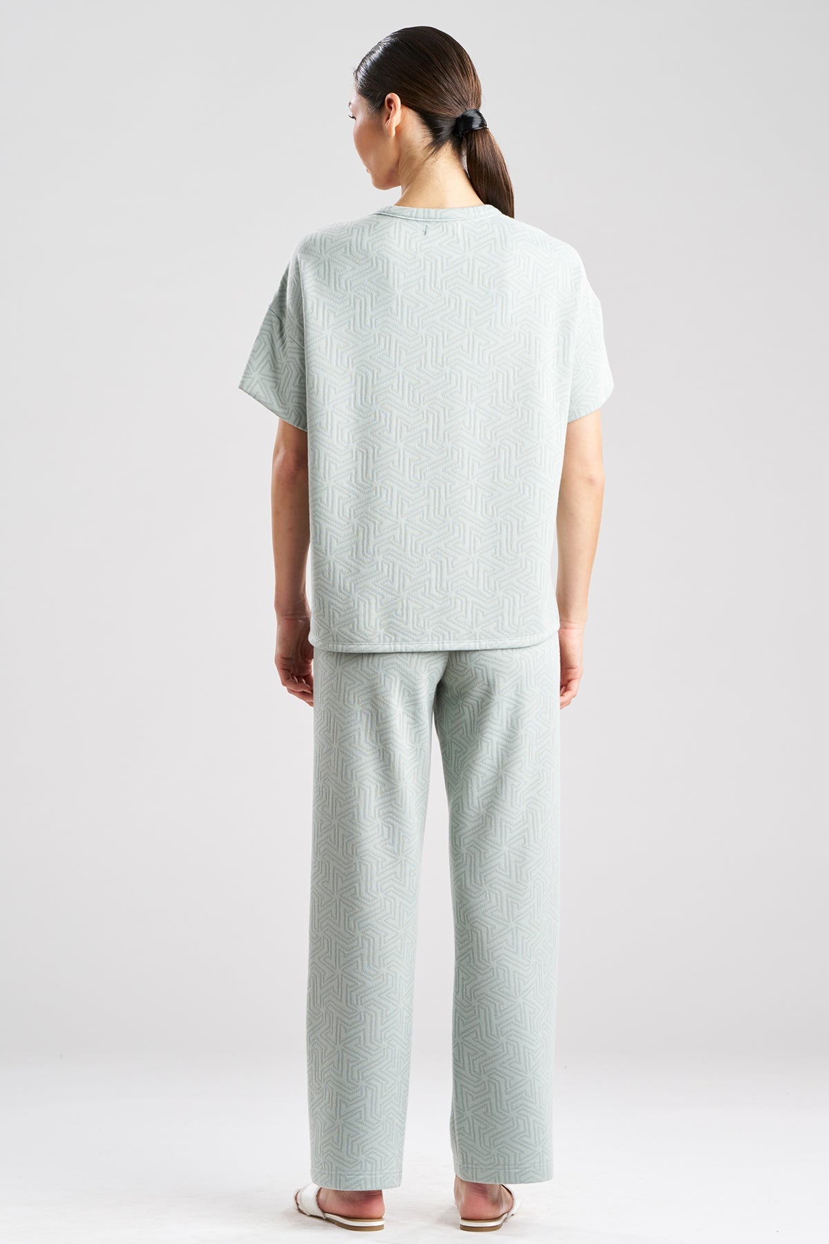 Natori Quilted Geo Knit Jacquard Short Sleeve Top