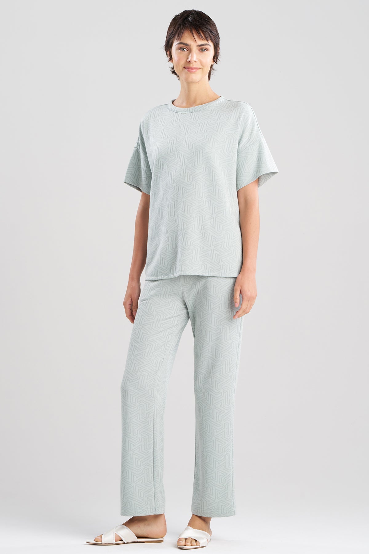 Natori Quilted Geo Knit Jacquard Short Sleeve Top