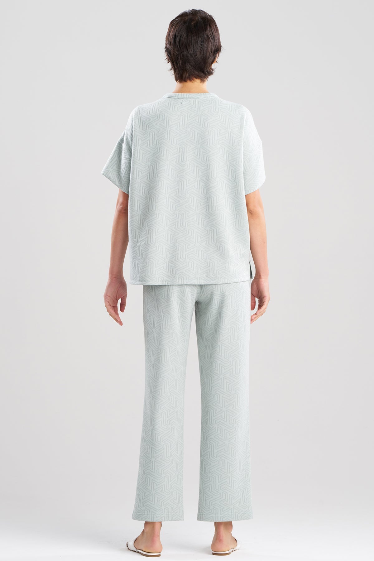 Natori Quilted Geo Knit Jacquard Short Sleeve Top