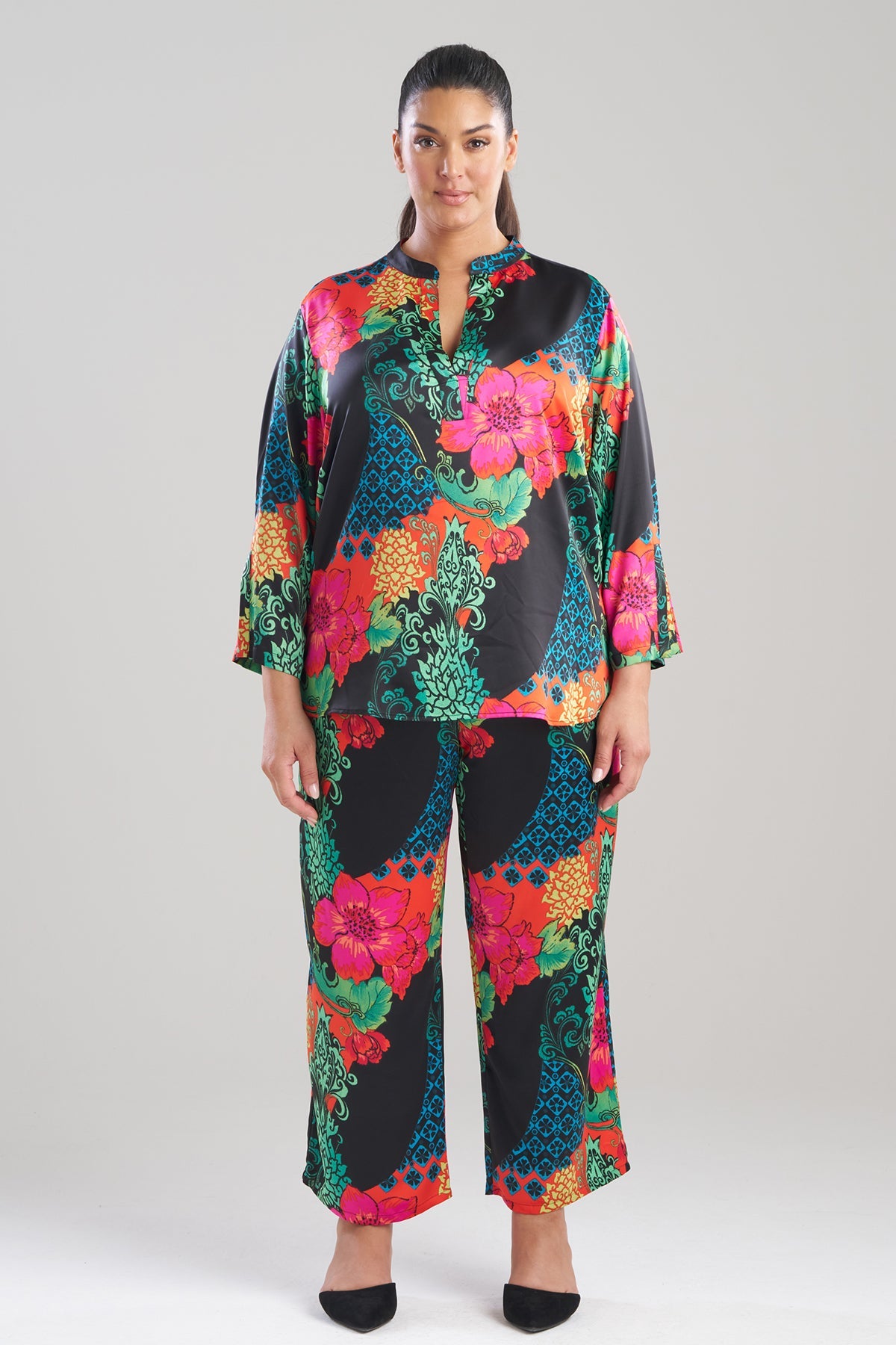Natori Harvest Printed Satin Mandarin PJ Set