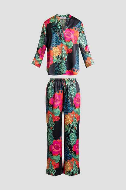 Natori Harvest Printed Satin Mandarin PJ Set