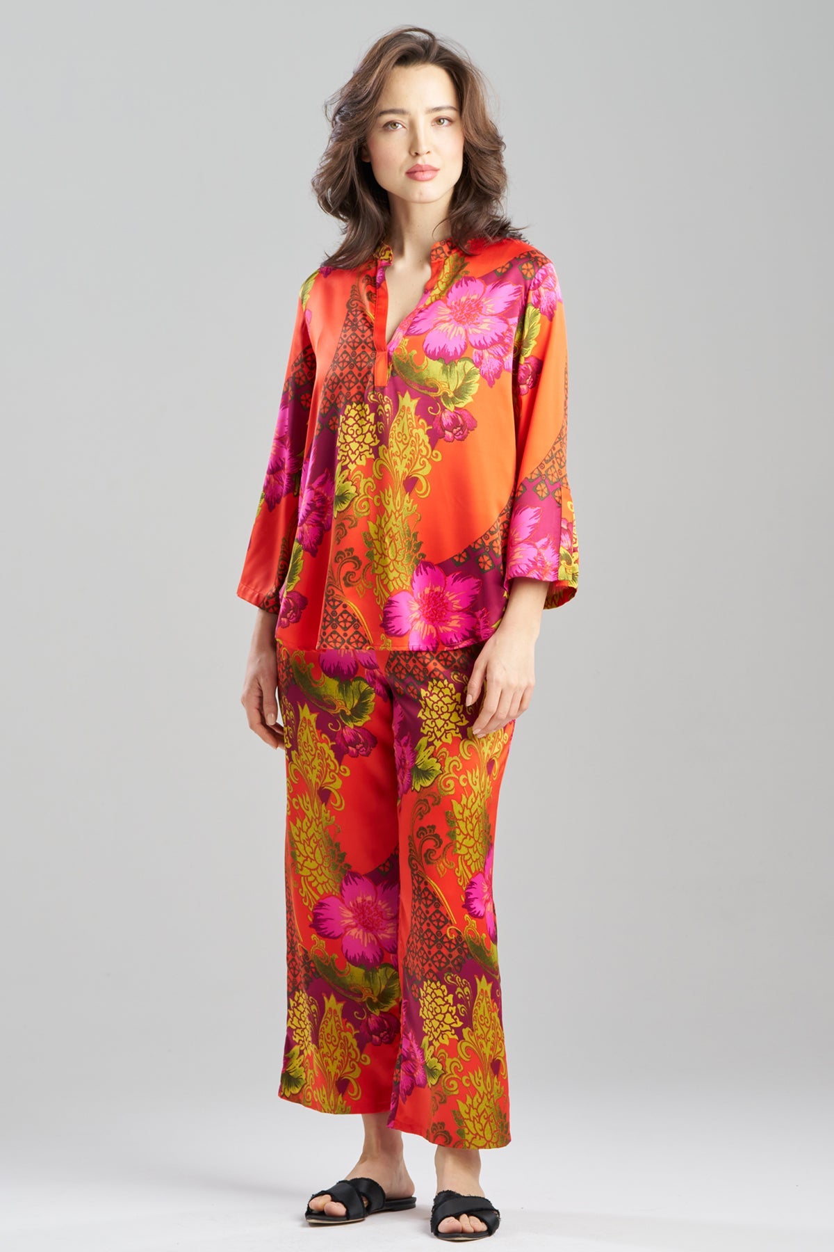 Natori Harvest Printed Satin Mandarin PJ Set