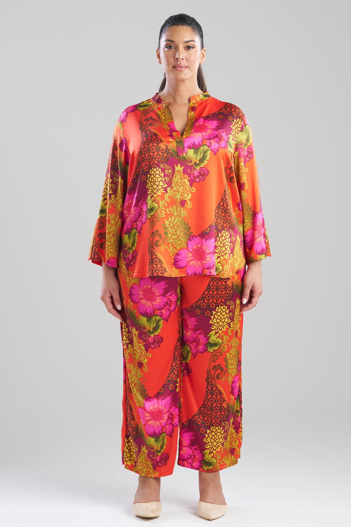 Natori Harvest Printed Satin Mandarin PJ Set