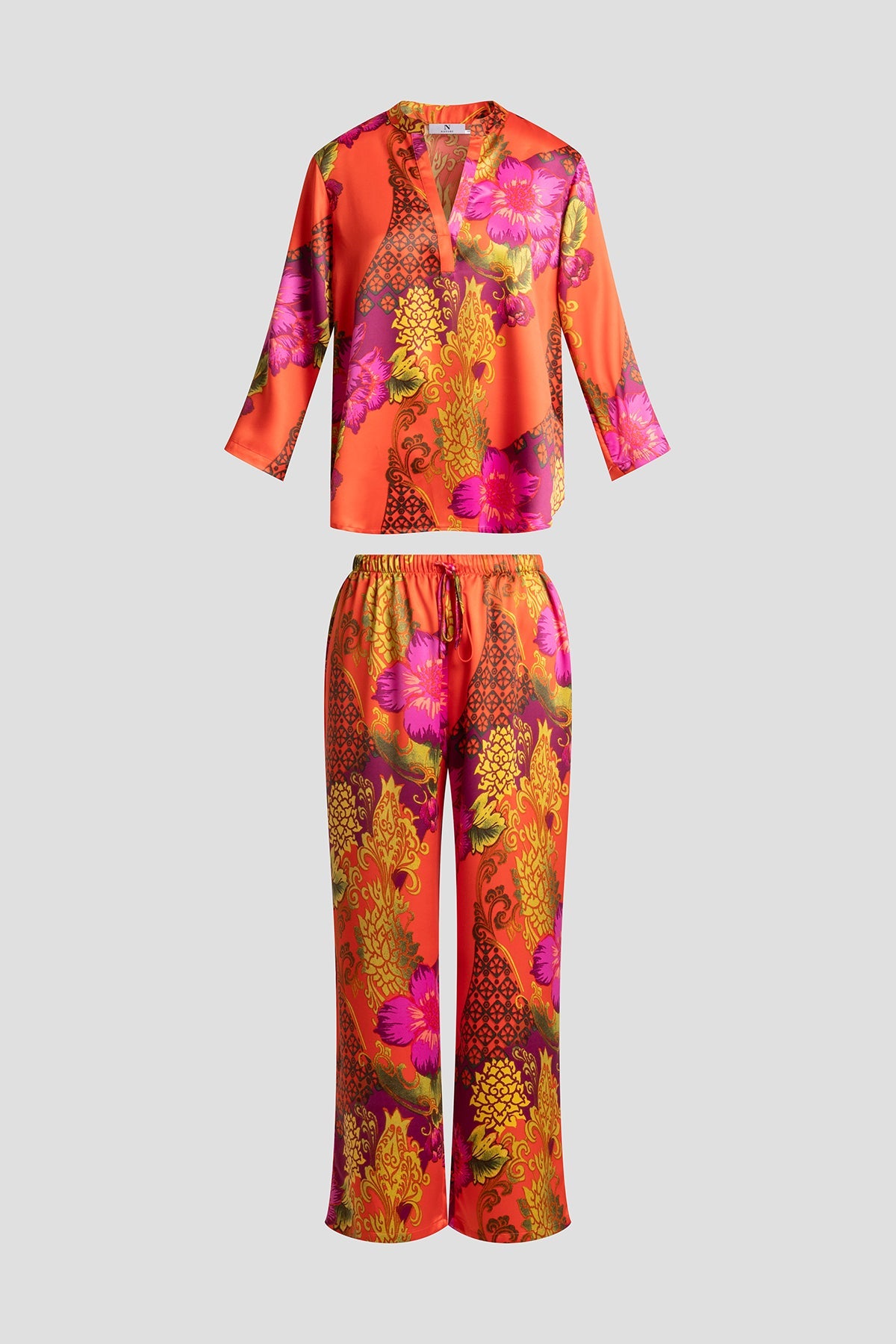 Natori Harvest Printed Satin Mandarin PJ Set