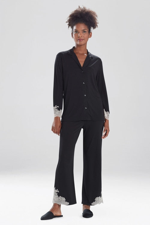 Natori Buy Luxe Shangri-La TENCEL™ Long Sleeve Notch PJ in Black Online