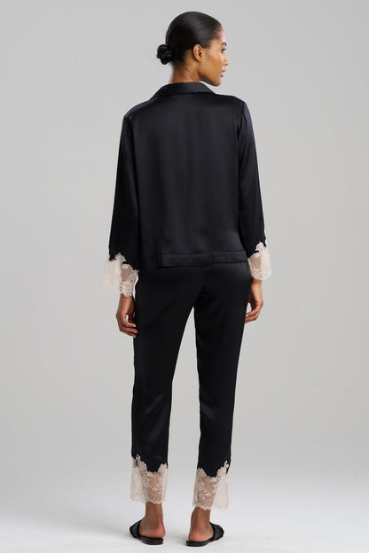 Natori Buy Lolita Lace Trim Silk Notch PJ in Black/Ecru Online