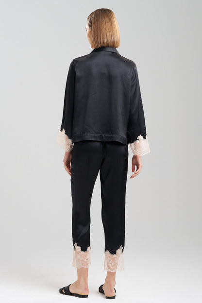 Natori Buy Lolita Lace Trim Silk Notch PJ in Black/Ecru Online