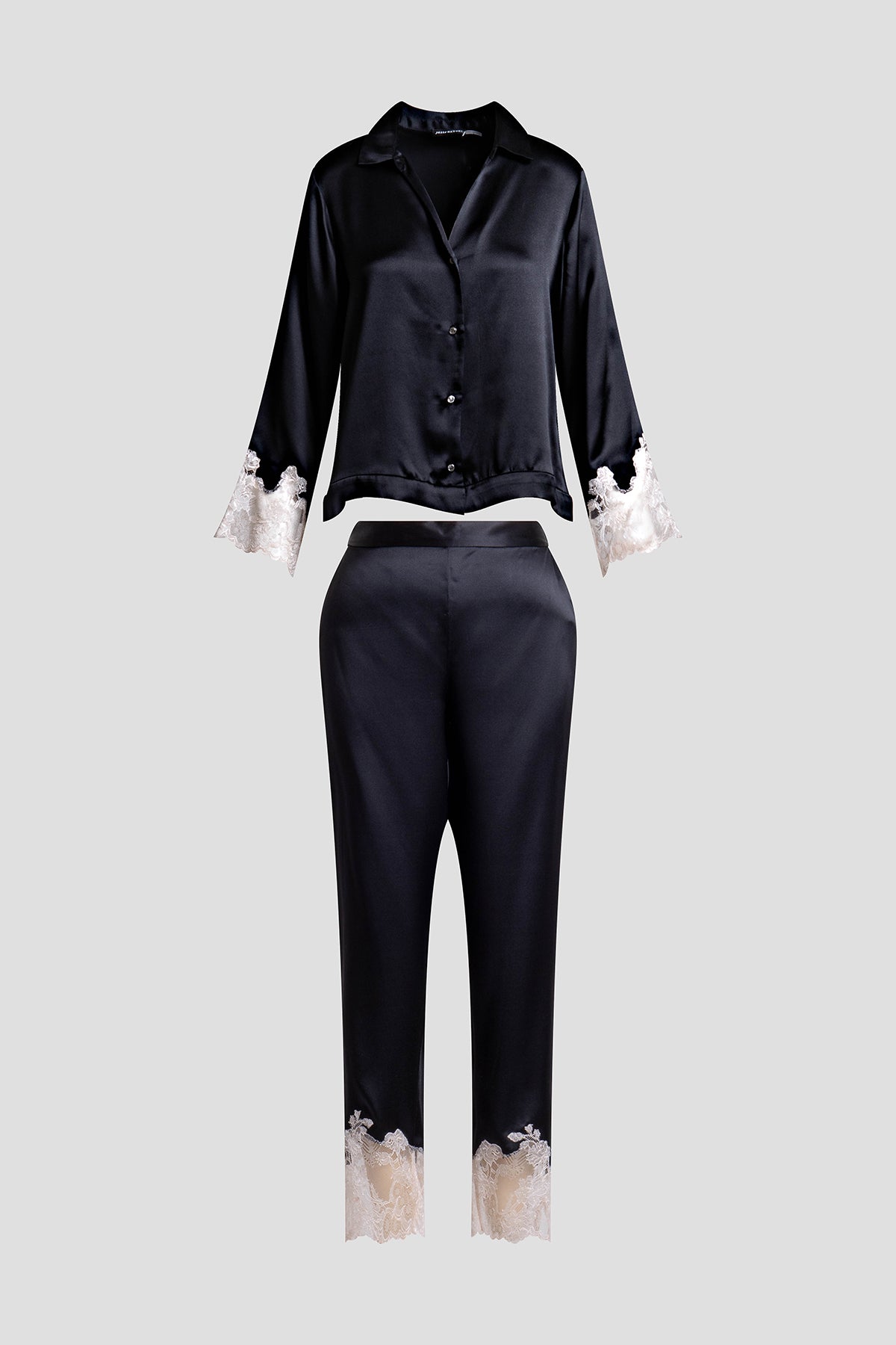 Natori Buy Lolita Lace Trim Silk Notch PJ in Black/Ecru Online