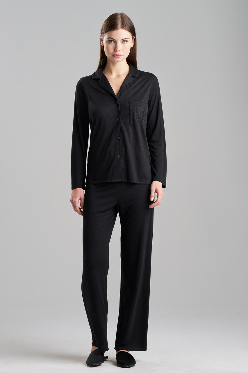 Natori Buy Shangri-La Embroidered Notch PJ in Black Online