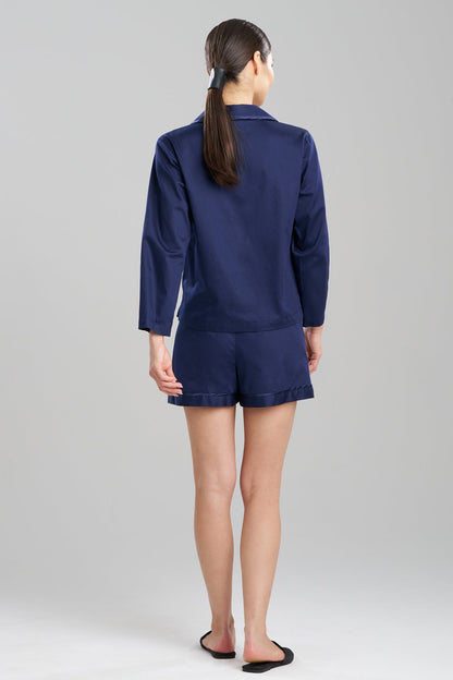 Natori Cotton Sateen Embroidered Essentials Notch Shorts PJ