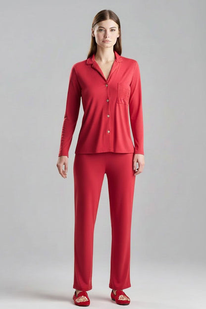 Natori Buy Shangri-La Embroidered Notch PJ in Crimson Red Online