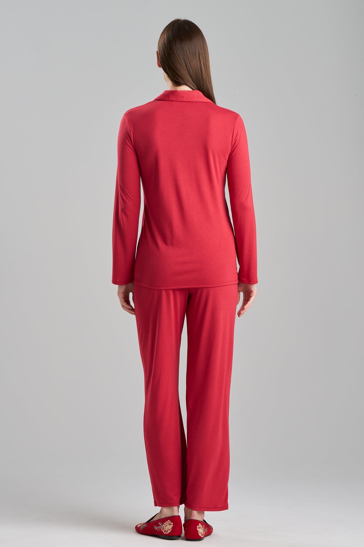 Natori Buy Shangri-La Embroidered Notch PJ in Crimson Red Online